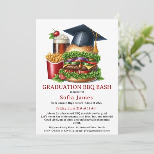 Graduation BBQ Party Invitation | Backyard Cookout 招待状 (スタンド正面)