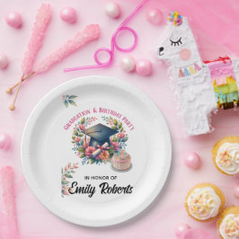 Graduation & Birthday Floral Double Celebration ペーパープレート