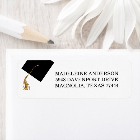 Graduation Black Cap And Tassel Address ラベル (インサイチュ)
