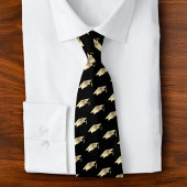Graduation Black Gold Foil Cap Icon Pattern Bold ネクタイ
