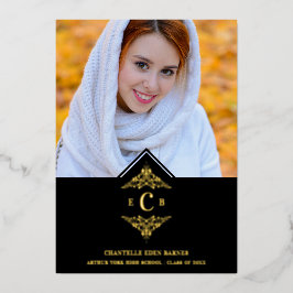 Graduation Black Real Golden Chic Lace Romantic 箔招待状