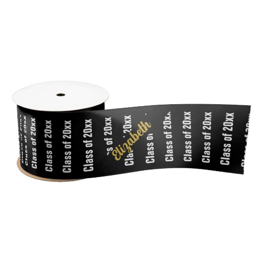 Graduation Black White and Gold Graduate's Name サテンリボン (リール)