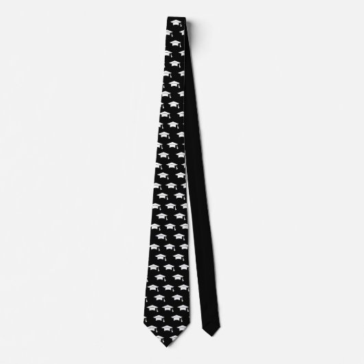 Graduation Black White Cap Icon Pattern Keepsake ネクタイ (正面)