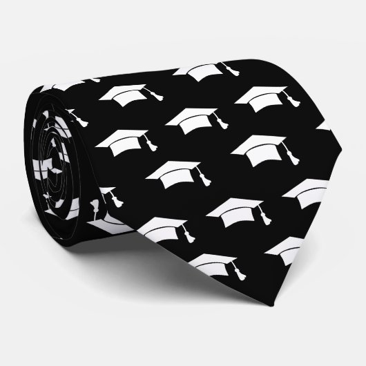 Graduation Black White Cap Icon Pattern Keepsake ネクタイ (ロール)