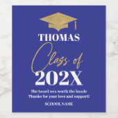 Graduation blue and gold wine label ワインラベル (シングルラベル)