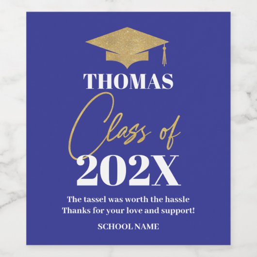 Graduation blue and gold wine label ワインラベル (シングルラベル)