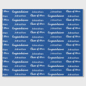 Graduation Blue White Congratulations Grad Name ラッピングペーパー (フラット)