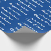 Graduation Blue White Congratulations Grad Name ラッピングペーパー (角)