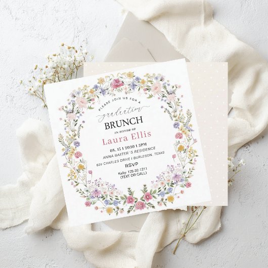 Graduation Brunch elegant modern watercolor 招待状