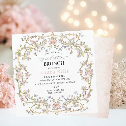 Graduation Brunch elegant modern watercolor 招待状