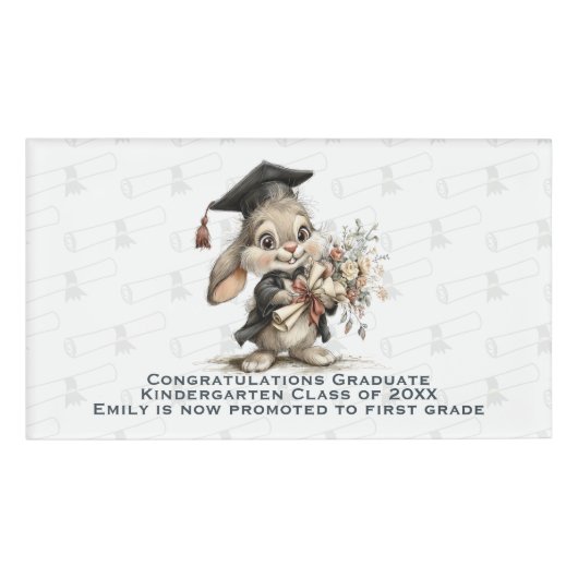 Graduation Bunny – Cute Diploma Pattern 名札 (正面)