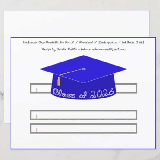 Graduation Cap Blue Party Hat 2026 Silver Font (正面/裏面)