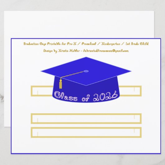 Graduation Cap Blue Party Hat 2026 White Font  (正面/裏面)