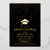 Graduation cap confetti Class Of 2025 black 箔招待状 (正面)