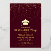 Graduation cap confetti Class Of 2025 burgundy 箔招待状 (正面)