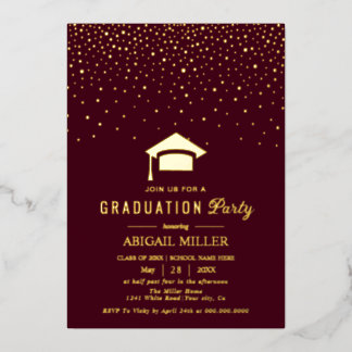 Graduation cap confetti Class Of 2025 burgundy 箔招待状