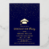 Graduation cap confetti Class Of 2025 navy blue 箔招待状 (正面)