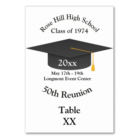 Graduation Cap Custom Class Reunion Table Card テーブルナンバー (正面)