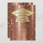  Graduation Cap,Diamonds Brown Metallic Graduation 招待状 (正面/裏面)