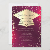 Graduation Cap,Diamonds Frame Red Graduation 招待状 (正面)