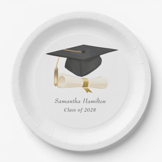Graduation Cap Diploma Personalized Party  ペーパープレート (正面)
