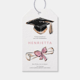 Graduation Cap Diploma Pink Bow Sketch Gift Tag ギフトタグ