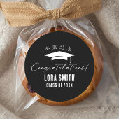 Graduation Cap Navy Black Minimalist Typography ラウンドシール