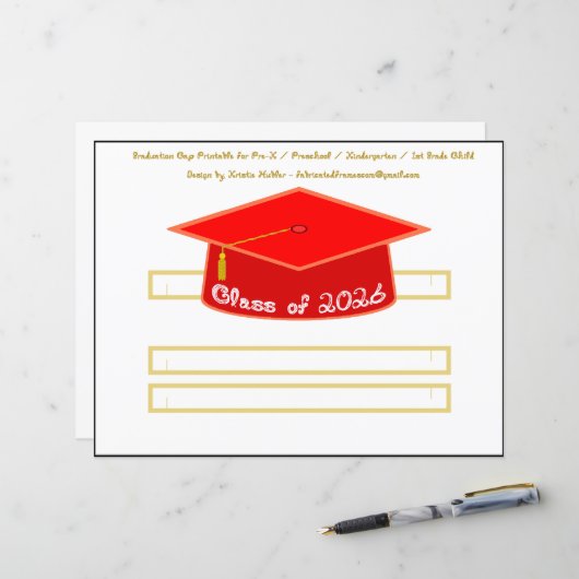 Graduation Cap Red Party Hat 2026 in White (正面/裏面インサイチュ)