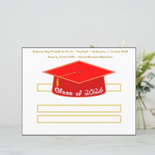 Graduation Cap Red Party Hat 2026 in White (スタンド正面)