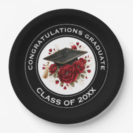 Graduation Cap & Red Roses Class of 20XX  ペーパープレート