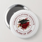 Graduation Cap & Red Roses Class of 20XX  缶バッジ (正面&裏面)