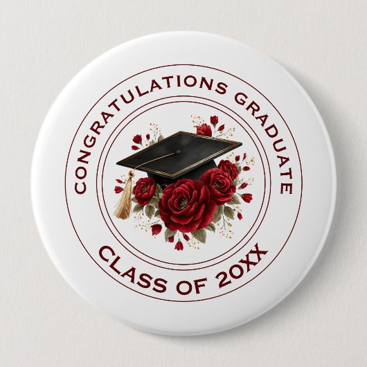 Graduation Cap & Red Roses Class of 20XX  缶バッジ (正面)