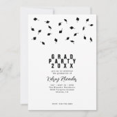 Graduation Cap Toss Black & White Grad Party 招待状 (正面)