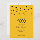 Graduation Cap Toss Gold & Black Grad Party 招待状 (正面)