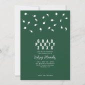 Graduation Cap Toss Green & White Grad Party 招待状 (正面)