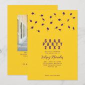 Graduation Cap Toss Purple & Gold Grad Party 招待状 (正面/裏面)
