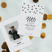 Graduation Cap Toss Silver & Black Grad Party 招待状