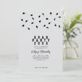 Graduation Cap Toss Silver & Black Grad Party 招待状 (スタンド正面)