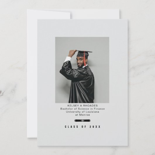 Graduation Cap Toss Silver & Black Grad Party 招待状 (裏面)