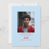 Graduation Cap Toss Sky Blue & Red Grad Party 招待状 (裏面)