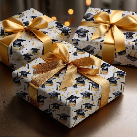 Graduation Caps and Diplomas Grad Celebration ラッピングペーパーシート
