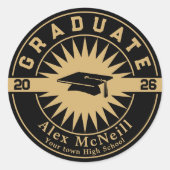 Graduation Classic Gold & Black Template ラウンドシール (正面)
