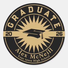Graduation Classic Gold & Black Template ラウンドシール