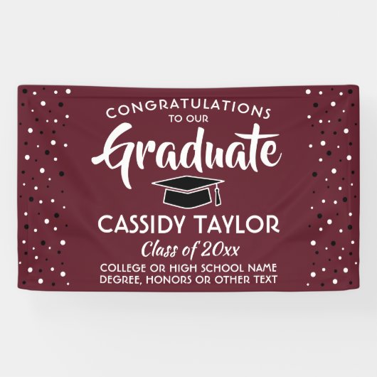 Graduation Congrats Confetti Modern Maroon & White 横断幕 (横)