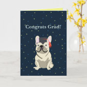Graduation, Congrats Grad! French Bulldog カード (黄色い花)
