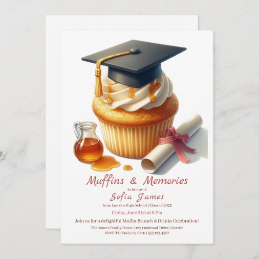 Graduation Cupcake Brunch Celebration 招待状 (正面/裏面)