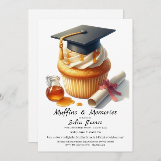 Graduation Cupcake Brunch Celebration 招待状 (正面/裏面)