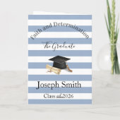 Graduation Cute Blue & White Stripe Greeting Card  シーズンカード (裏面)