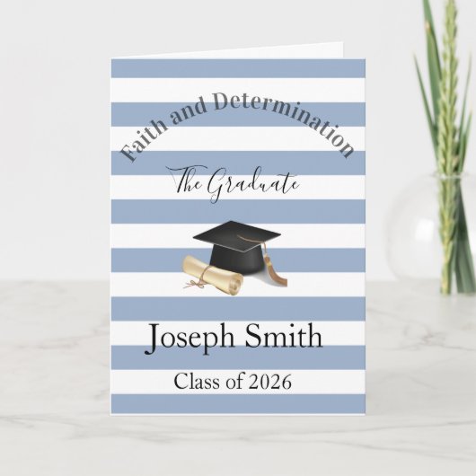 Graduation Cute Blue & White Stripe Greeting Card  シーズンカード (正面)