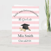 Graduation Cute Pink & White Stripe Greeting Card  シーズンカード (裏面)